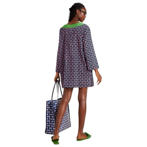 kate spade Patio Tile Cotton Tie-Neck Mini Cover-Up Dress MEDIUM New - Picture 2 of 4